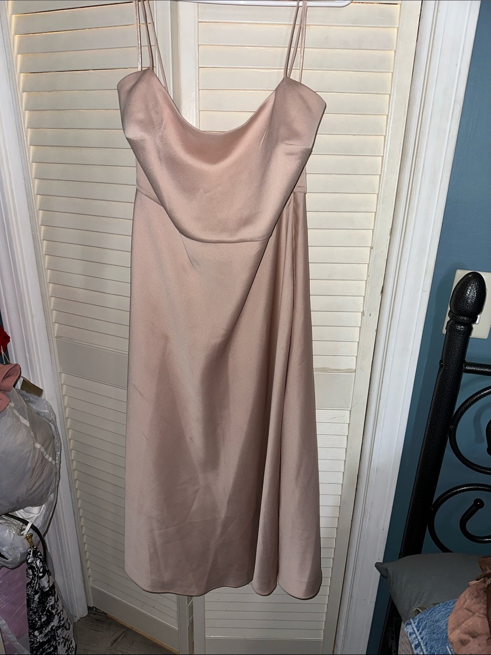 BHLDN Blush Satin Cowl-Neck Midi Dress